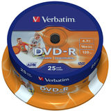 VERBATIM DVD-R 4.7GB 16x Wide Inkjet Printable ID Brand 25 buc.