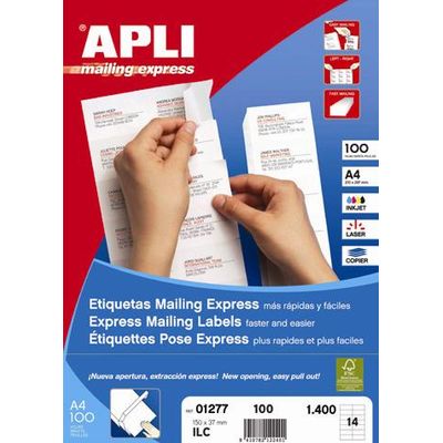 Etichete autoadezive Apli, cu colturi drepte, A4, 10.5 x 37 mm, 1600 bucati, 100 coli/top - Pret/buc