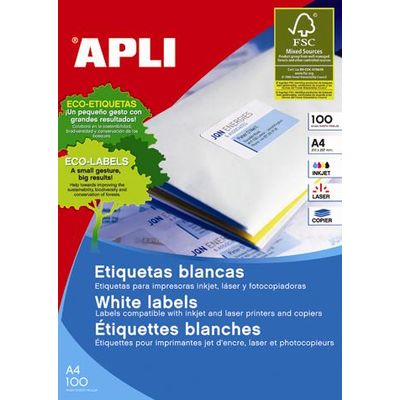 Etichete autoadezive Apli, cu colturi drepte, A4, 38 x 21.2 mm, 6500 bucati, 100 coli/top - Pret/top