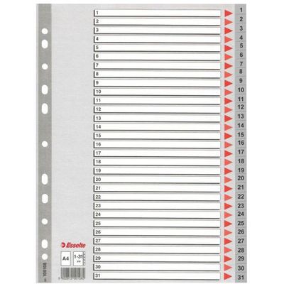 Separatoare din plastic Esselte, index 1-31, gri - Pret/set