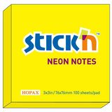 Hopax Notes autoadeziv 76 x 76 mm, 100 file, Stick'n - galben neon