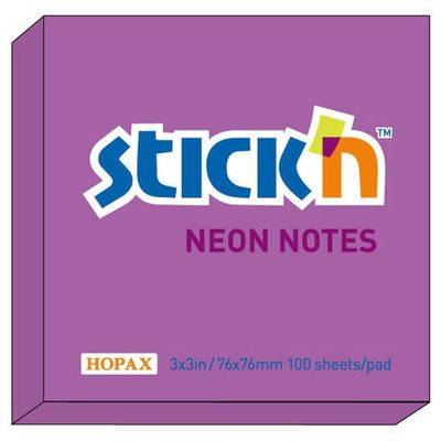 Notes autoadeziv 76 x 76 mm, 100 file, Stick'n - mov neon