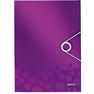 Mapa documente Leitz WOW, PP, inchidere cu elastic, 235x320mm, cotor 8mm, mov metalizat - Pret/buc