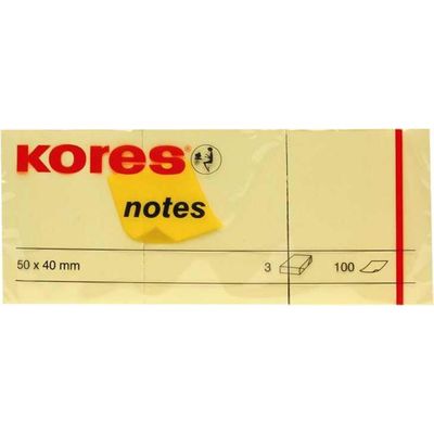 Notite autoautoadezive Kores, 50 x 40 mm, 100 file, 3 bucati/set, galben - Pret/set