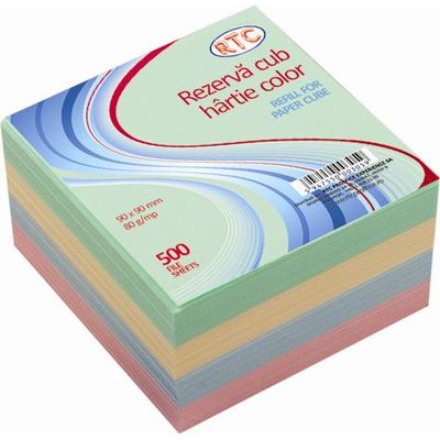 Rezerva cub de hartie color RTC, 90 x 90 mm, 80 g/mp, 500 file - Pret/buc