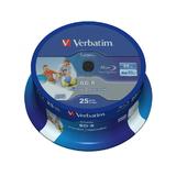 VERBATIM BD-R SINGLE LAYER DATALIFE HTL 25GB 6X WIDE PRINTABLE NO ID Spindle of 25