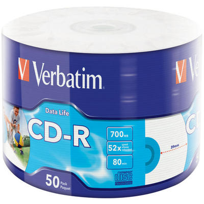 Verbatim   CD-R 52X INKJET PRINT 700MB 50 PACK WRAP EXTRA PROTECTION