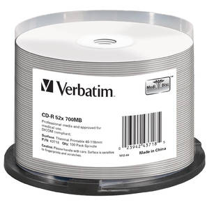 Verbatim CD-R [ spindle 50 | 700MB | 52x | WIDE SILVER INKJET PRINTABLE NON ID ]