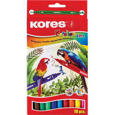 Markere pentru copii Kores KORELLOS, 2 capete, 10 culori pe cutie