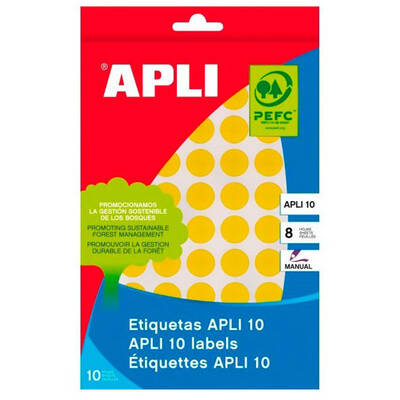 Etichete autoadezive Apli, galben, 19 mm, 320 etichete/blister
