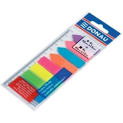 Index autoadeziv din plastic, Donau, dimensiuni 12 x 45 mm, 8 culori x 25 file/culoare