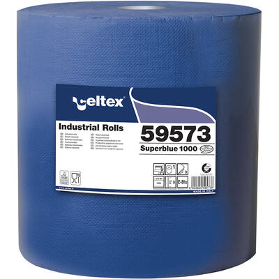 Rola lavete industriale, Celtex Superblue, 3 straturi, hartie albastra, 1000 portii/rola