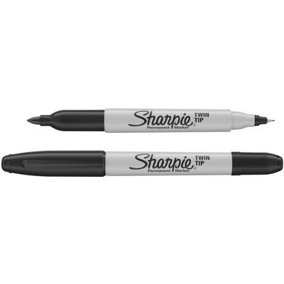 Marker permanent Papermate Sharpie cu doua capete, 0.5 mm si 1 mm, negru