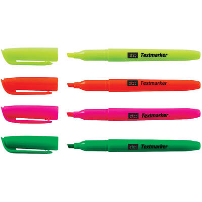 Textmarker RTC, varf retezat, 1-4 mm, 4 culori/set ( galben, portocaliu, roz, verde)