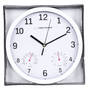 Esperanza dublat-Ceas de perete EHC016K,model Lyon,termometru si higrometru,cadran argintiu,fond negru,25 cm