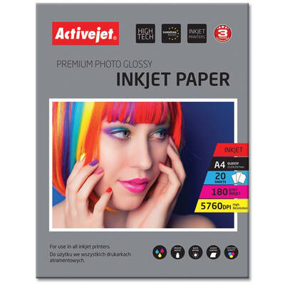 Hartie Foto ACTIVEJET AP4-180G20 photo paper for ink printers; A4; 20 pcs