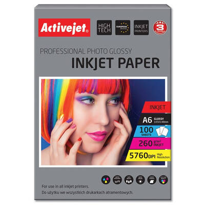 Hartie Foto ACTIVEJET AP6-260GR100 photo paper for ink printers; A6; 100 pcs