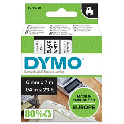 Banda etichete Dymo D1 Standard - Black on White - 6mm