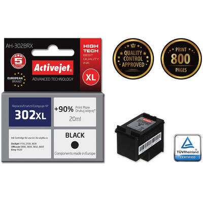 Cartus Imprimanta ACTIVEJET COMPATIBIL AH-302BRX for HP printer; HP 302XL F6U68AE replacement; Premium; 20 ml; black