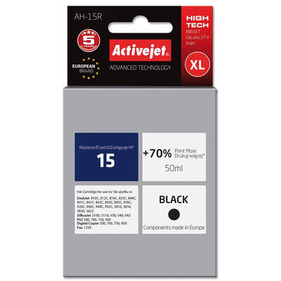 Cartus Imprimanta ACTIVEJET COMPATIBIL AH-15R for HP printer, HP 15 C6615A replacement; Premium; 50 ml; black