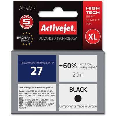 Cartus Imprimanta ACTIVEJET COMPATIBIL AH-27R for HP printer; HP 27 C8727A replacement; Premium; 20 ml; black