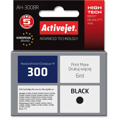 Cartus Imprimanta ACTIVEJET COMPATIBIL AH-300BR for HP printer; HP 300 CC640EE replacement; Premium; 6 ml; black