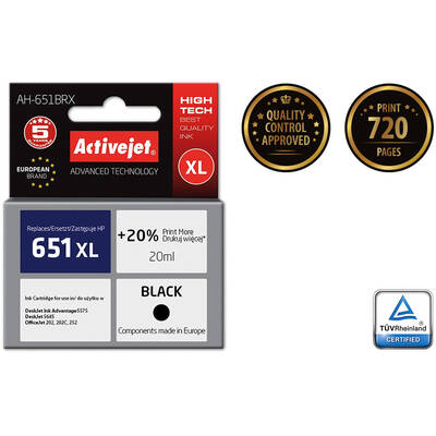 Cartus Imprimanta ACTIVEJET COMPATIBIL AH-651BRX for HP printer; HP 651 C2P10AE replacement; Premium; 20 ml; black