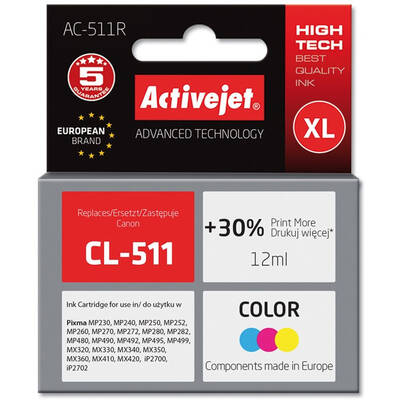 Cartus Imprimanta ACTIVEJET COMPATIBIL AC-511R for Canon printer; Canon CL-511 replacement; Premium; 12 ml; color