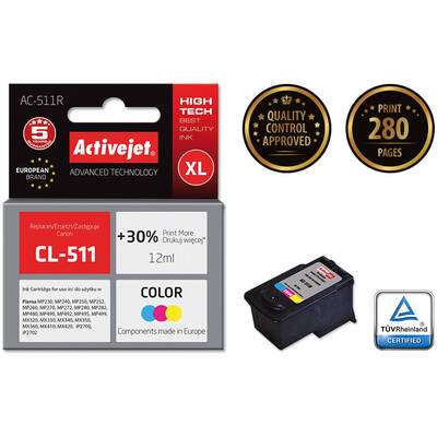 Cartus Imprimanta ACTIVEJET COMPATIBIL AC-511R for Canon printer; Canon CL-511 replacement; Premium; 12 ml; color