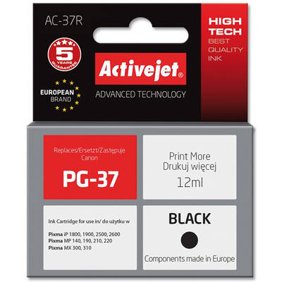 Cartus Imprimanta ACTIVEJET COMPATIBIL AC-37R for Canon printer; Canon PG-37 replacement; Premium; 12 ml; black