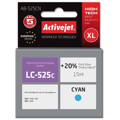 Cartus Imprimanta ACTIVEJET COMPATIBIL AB-525CN for Brother printer; Brother LC525C replacement; Supreme; 15 ml; cyan