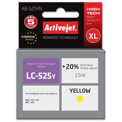 Cartus Imprimanta ACTIVEJET COMPATIBIL AB-525YN for Brother printer; Brother LC525Y replacement; Supreme; 15 ml; yellow