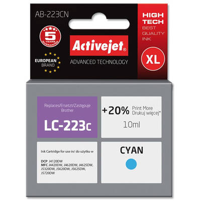 Cartus Imprimanta ACTIVEJET COMPATIBIL AB-223CN for Brother printer; Brother LC223C replacement; Supreme; 10 ml; cyan