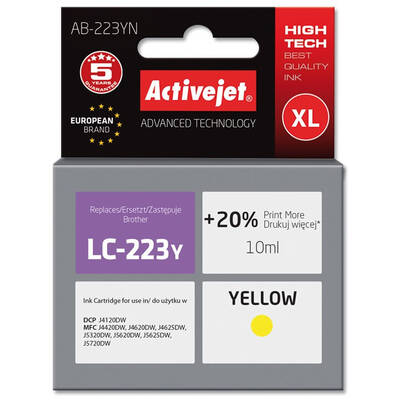 Cartus Imprimanta ACTIVEJET COMPATIBIL AB-223YN for Brother printer; Brother LC223Y replacement; Supreme; 10 ml; yellow