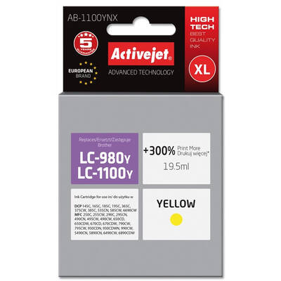 Cartus Imprimanta ACTIVEJET COMPATIBIL AB-1100YNX for Brother printer; Brother LC1100/LC980Y replacement; Supreme; 19.5 ml; yellow