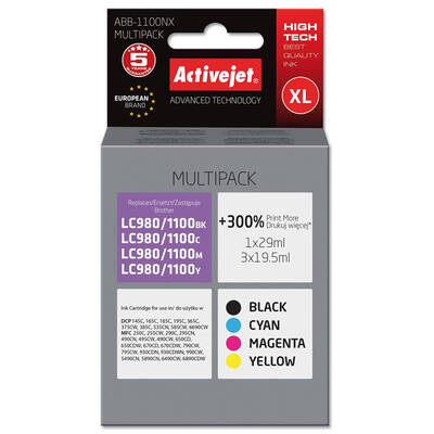 Cartus Imprimanta ACTIVEJET COMPATIBIL ABB-1100NX for Brother printer; Brother LC1100/LC980Y replacement; Supreme; 1 x 29 ml, 3 x 19.5 ml; black, magenta; cyan; yellow