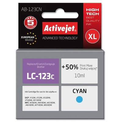 Cartus Imprimanta ACTIVEJET COMPATIBIL AB-123CN for Brother printer; Brother LC123C/LC121C replacement; Supreme; 10 ml; cyan