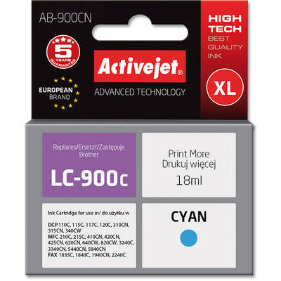 Cartus Imprimanta ACTIVEJET COMPATIBIL AB-900CN for Brother printer; Brother LC900C replacement; Supreme; 17.5 ml; cyan