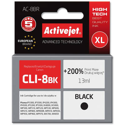 Cartus Imprimanta ACTIVEJET COMPATIBIL AC-8BR for Canon printer; Canon CLI-8Bk replacement; Premium; 13 ml; black