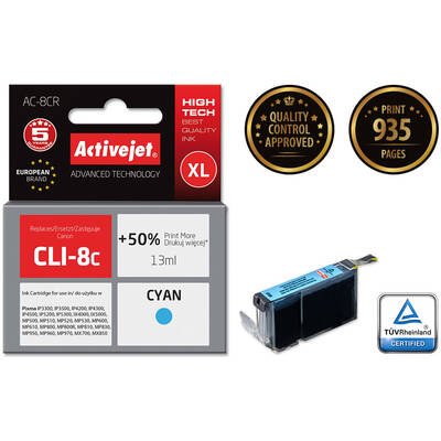 Cartus Imprimanta ACTIVEJET COMPATIBIL AC-8CR for Canon printer; Canon CLI-8C replacement; Premium; 13 ml; cyan