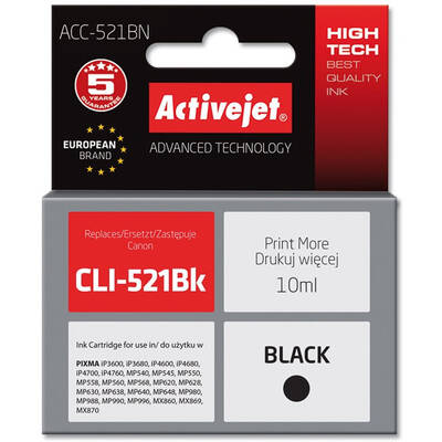 Cartus Imprimanta ACTIVEJET COMPATIBIL ACC-521BN for Canon printer; Canon CLI-521Bk replacement; Supreme; 10 ml; black
