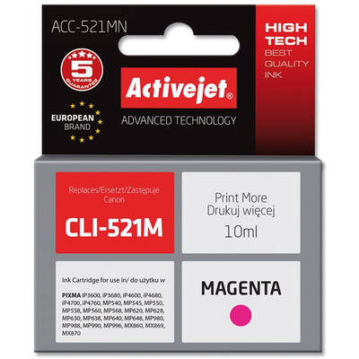 Cartus Imprimanta ACTIVEJET COMPATIBIL ACC-521MN for Canon printer; Canon CLI-521M replacement; Supreme; 10 ml; magenta
