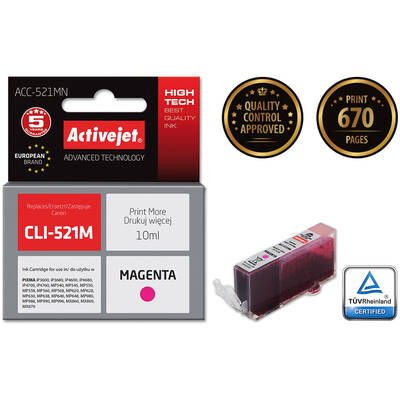 Cartus Imprimanta ACTIVEJET COMPATIBIL ACC-521MN for Canon printer; Canon CLI-521M replacement; Supreme; 10 ml; magenta