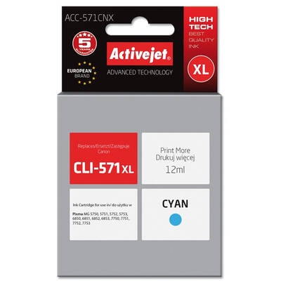 Cartus Imprimanta ACTIVEJET COMPATIBIL ACC-571CNX for Canon printer; Canon CLI-571C XL replacement; Supreme; 12 ml; cyan