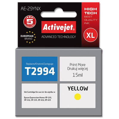 Cartus Imprimanta ACTIVEJET Compatibil AE-29YNX for Epson printer, Epson 29XL T2994 replacement; Supreme; 15 ml; yellow