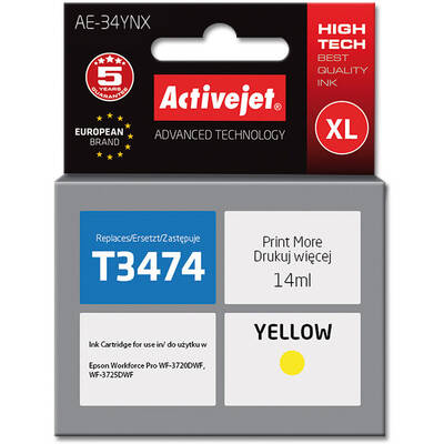 Cartus Imprimanta ACTIVEJET Compatibil AE-34YNX for Epson printer, Epson 34XL T3474 replacement; Supreme; 14 ml; yellow