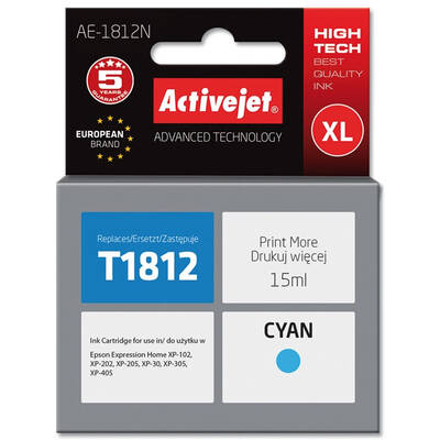 Cartus Imprimanta ACTIVEJET Compatibil AE-1812N for Epson printer, Epson 18XL T1812 replacement; Supreme; 15 ml; cyan