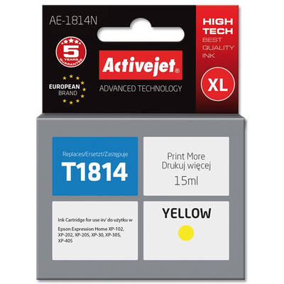Cartus Imprimanta ACTIVEJET Compatibil AE-1814N for Epson printer, Epson 18XL T1814 replacement; Supreme; 15 ml; yellow