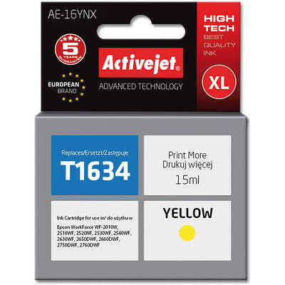 Cartus Imprimanta ACTIVEJET Compatibil AE-16YNX for Epson printer, Epson 16XL T1634 replacement; Supreme; 15 ml; yellow