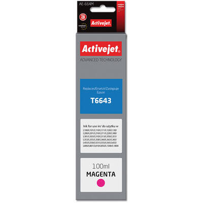 Cartus Imprimanta ACTIVEJET Compatibil AE-664M bottle for Epson printer, Replacement Epson T6643; Supreme; 100 ml; magenta